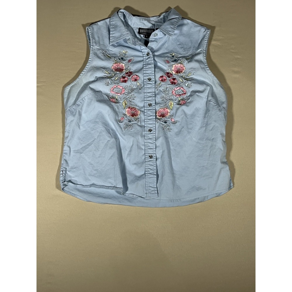 Roughrider by Circle Women's Button Up Vest with Flower Details Shirt Size L